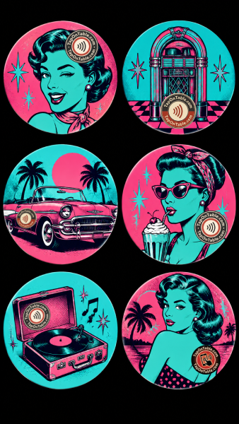 Șase modele de suporturi TapOnTable în stil pop-art retro